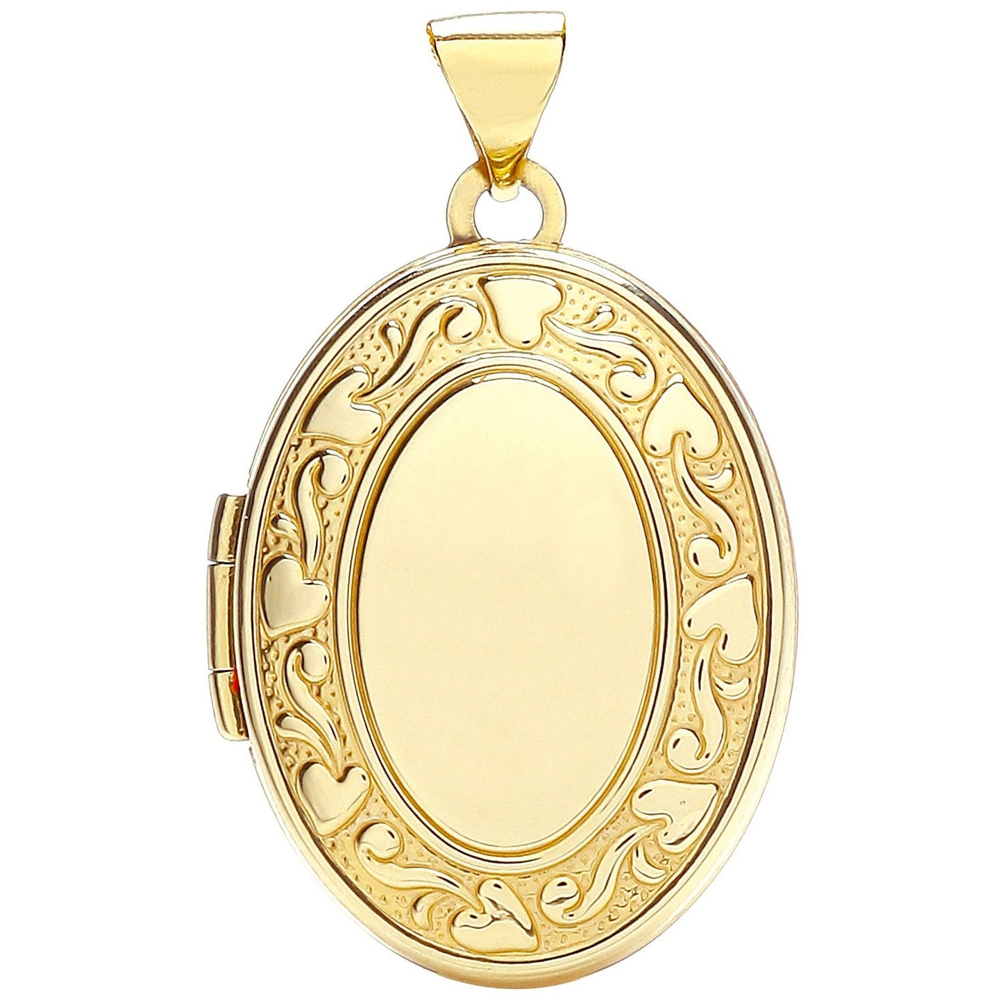 9ct Yellow Gold Edge Heart Patterned Oval Locket - FJewellery