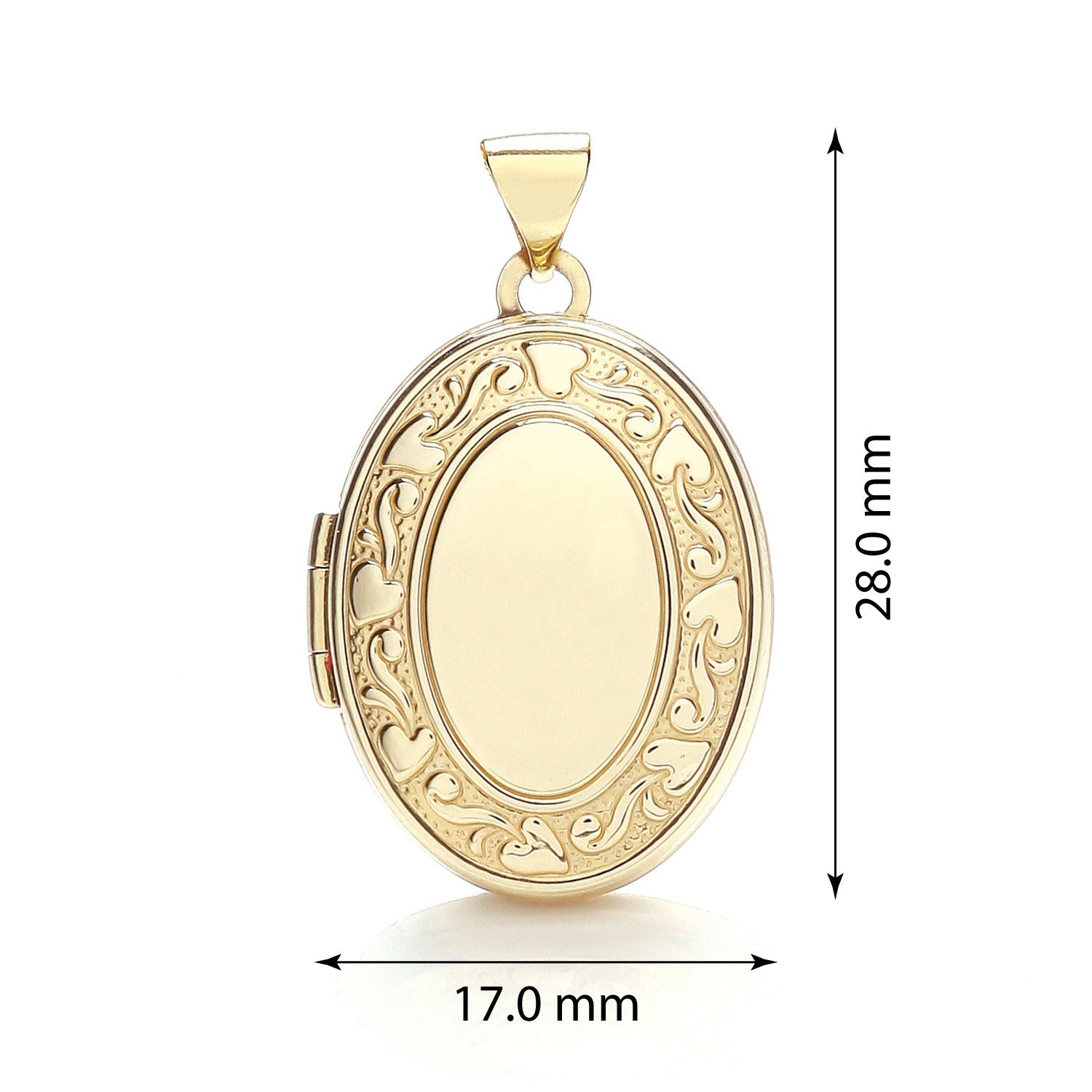 9ct Yellow Gold Edge Heart Patterned Oval Locket - FJewellery