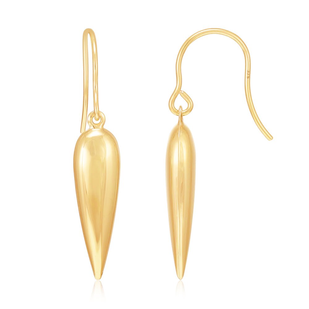 9ct Yellow Gold Elongated Drop, Fish Hook Earrings - FJewellery