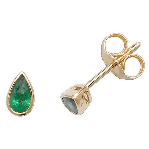 9ct Yellow Gold Emerald Rubover Studs - FJewellery