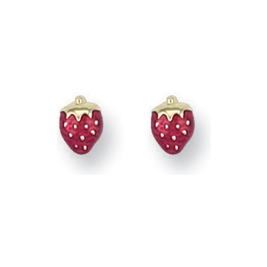 9ct Yellow Gold Enamelled Strawberry Studs - FJewellery