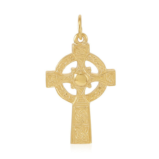9ct Yellow Gold Engraved Celtic Cross Pendant - FJewellery