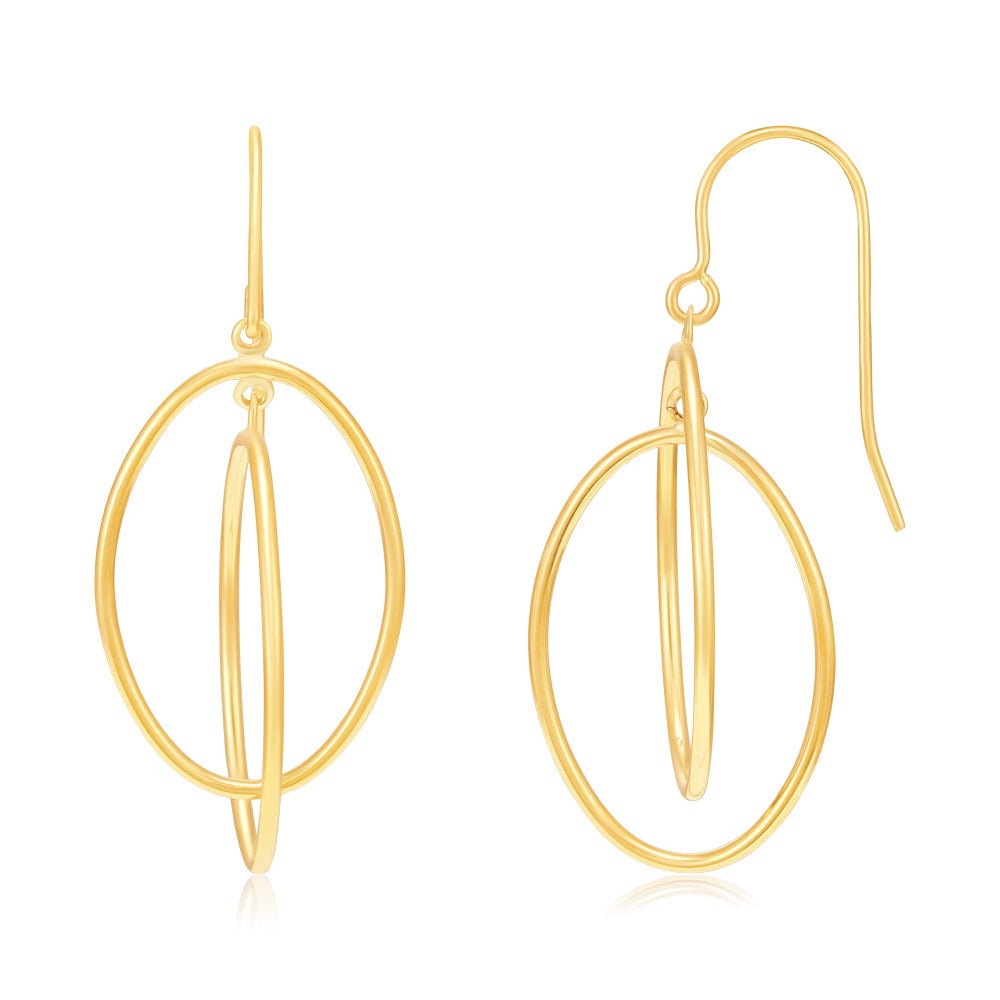 9ct Yellow Gold Entwined Open Oval Drop Earrings - FJewellery