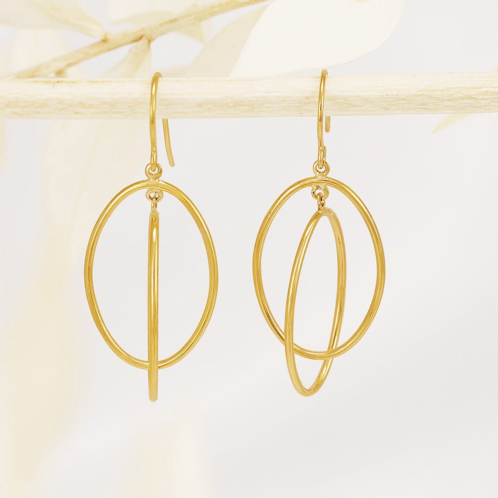 9ct Yellow Gold Entwined Open Oval Drop Earrings - FJewellery