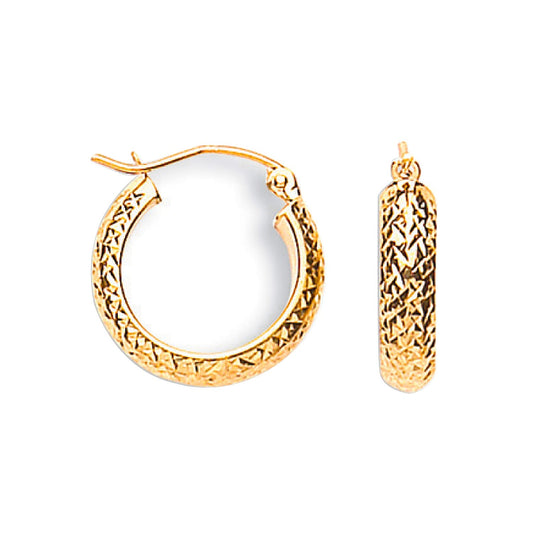 9ct Yellow Gold Faceted Hoop Earrings - FJewellery