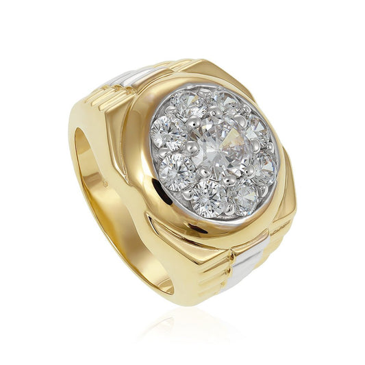 9ct Yellow Gold Fancy Gents CZ Ring DSHR0684 - FJewellery