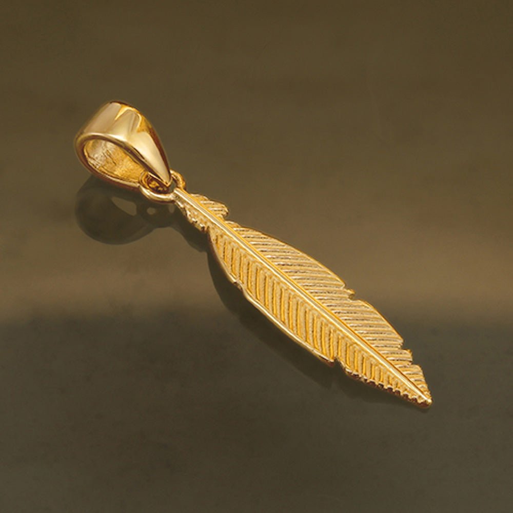 9ct Yellow gold Feather Leaf Pendant - FJewellery