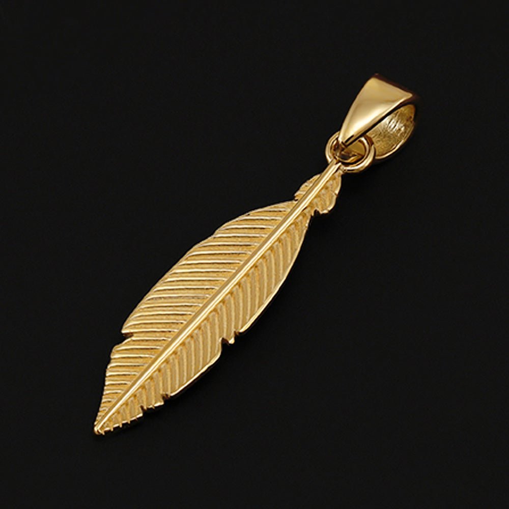 9ct Yellow gold Feather Leaf Pendant - FJewellery