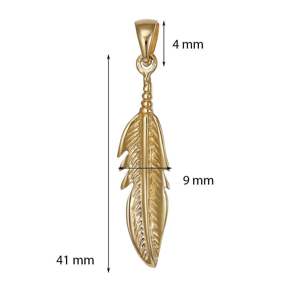 9ct yellow gold Feather Pendants PD60-9-51-31 - FJewellery