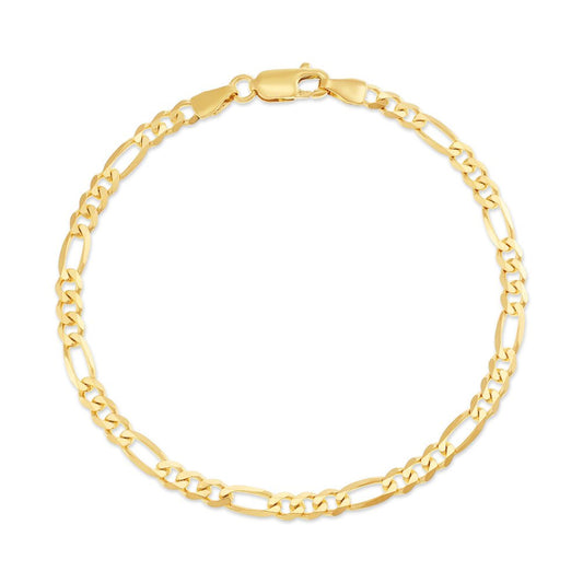 9ct Yellow Gold Figaro Bracelet 7" 4mm - FJewellery