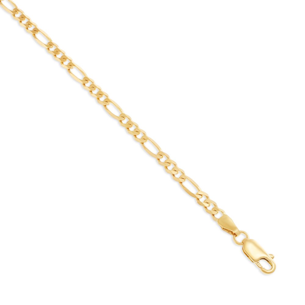 9ct Yellow Gold Figaro Bracelet 7" 4mm - FJewellery