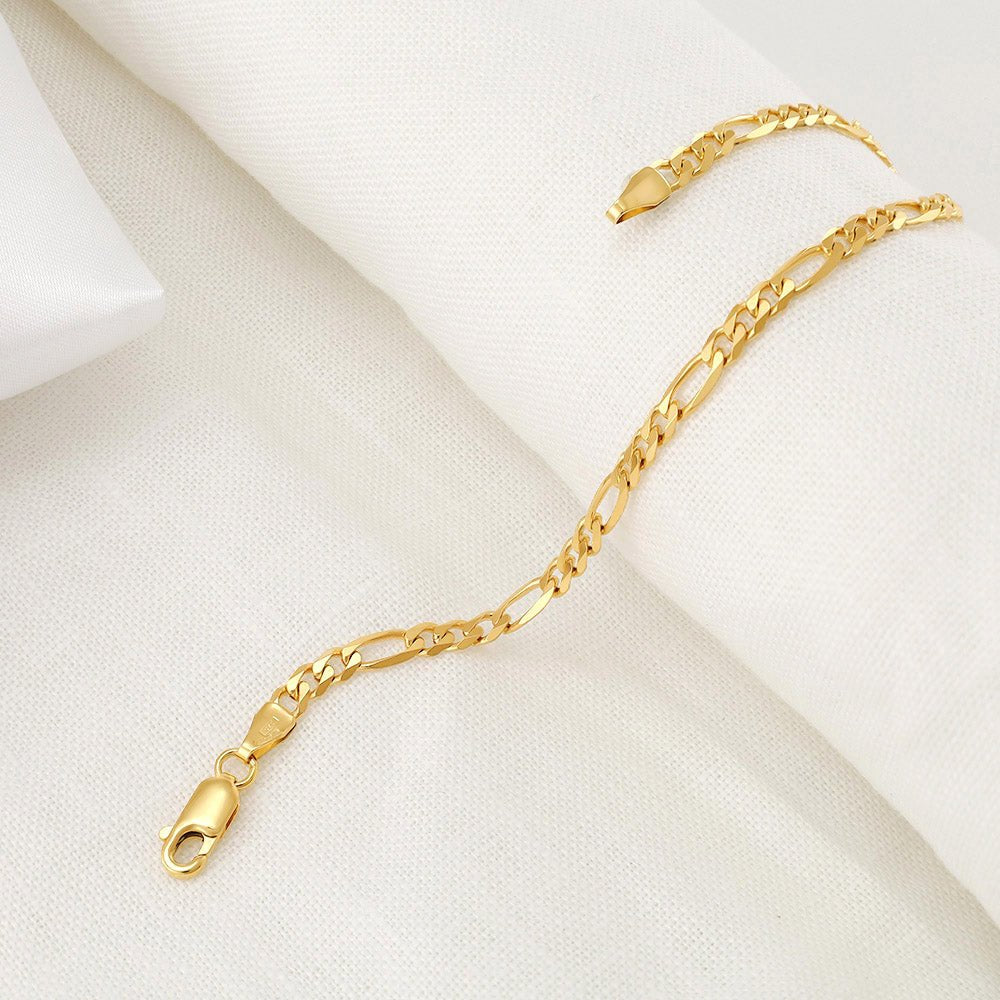 9ct Yellow Gold Figaro Bracelet 7" 4mm - FJewellery