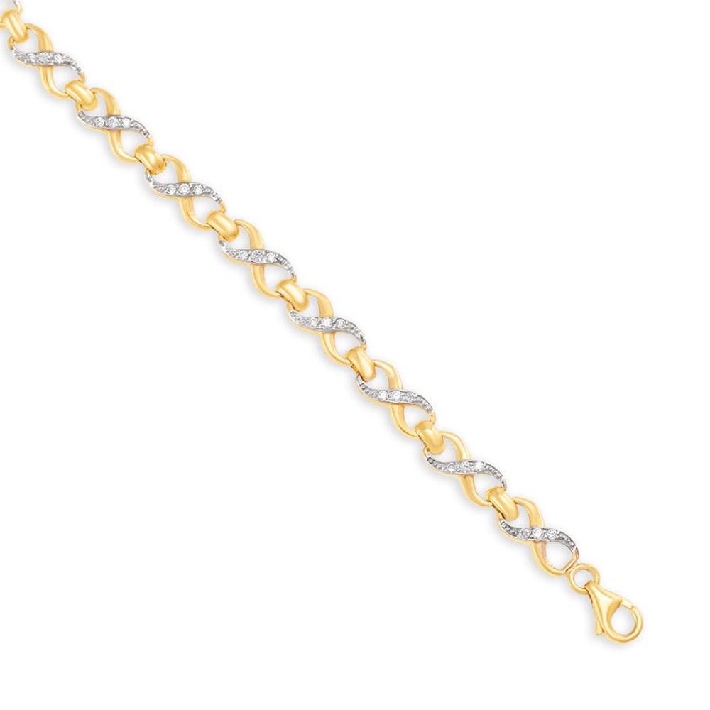 9ct Yellow Gold Figure Of 8 Cz Link Ladies Bracelet - FJewellery