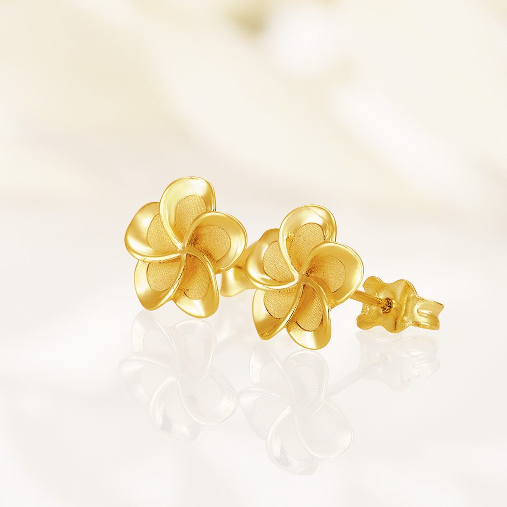 9ct Yellow Gold Flower, Frosty Finish Stud Earrings - FJewellery