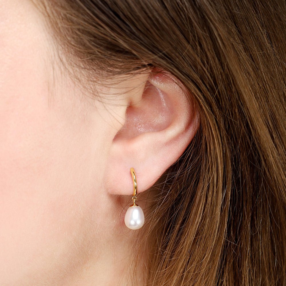 9ct Yellow Gold Freshwater Pearl Drop Studs - FJewellery