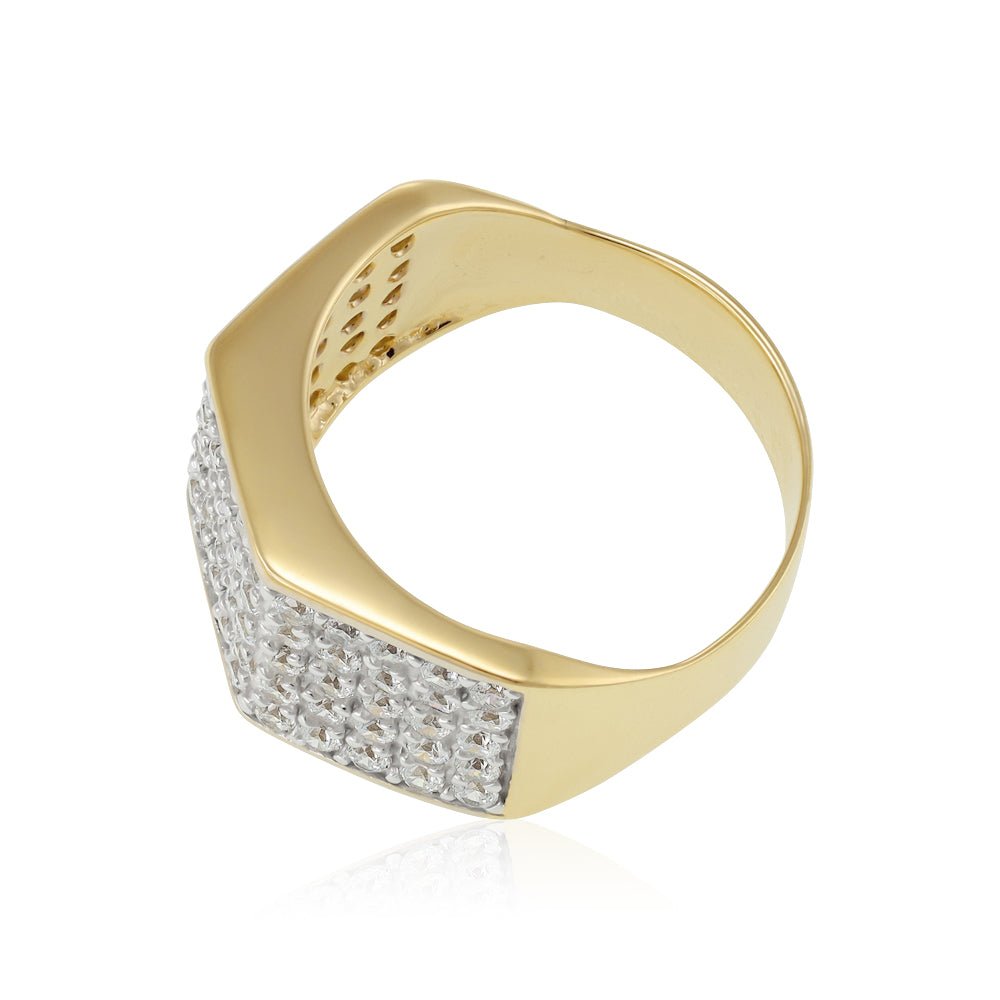 9ct Yellow Gold Gents Five Row Cz Ring 111524 - FJewellery