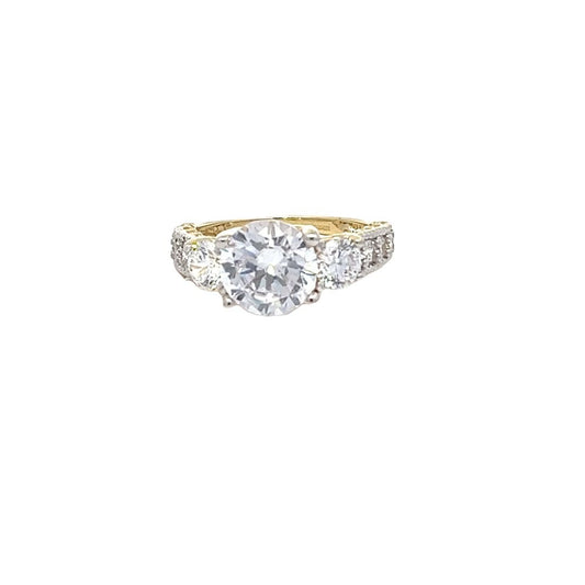 9ct Yellow Gold Graduated Trilogy Ring with Shoulder CZs DSHR0686 - FJewellery
