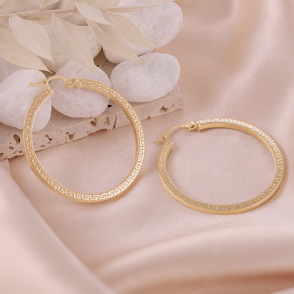 9ct Yellow Gold Greek Key Hoop Earrings ERV0222L - FJewellery