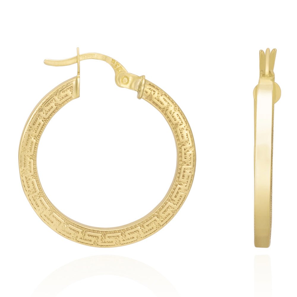 9ct Yellow Gold Greek Key Hoop Earrings ERV0222S - FJewellery