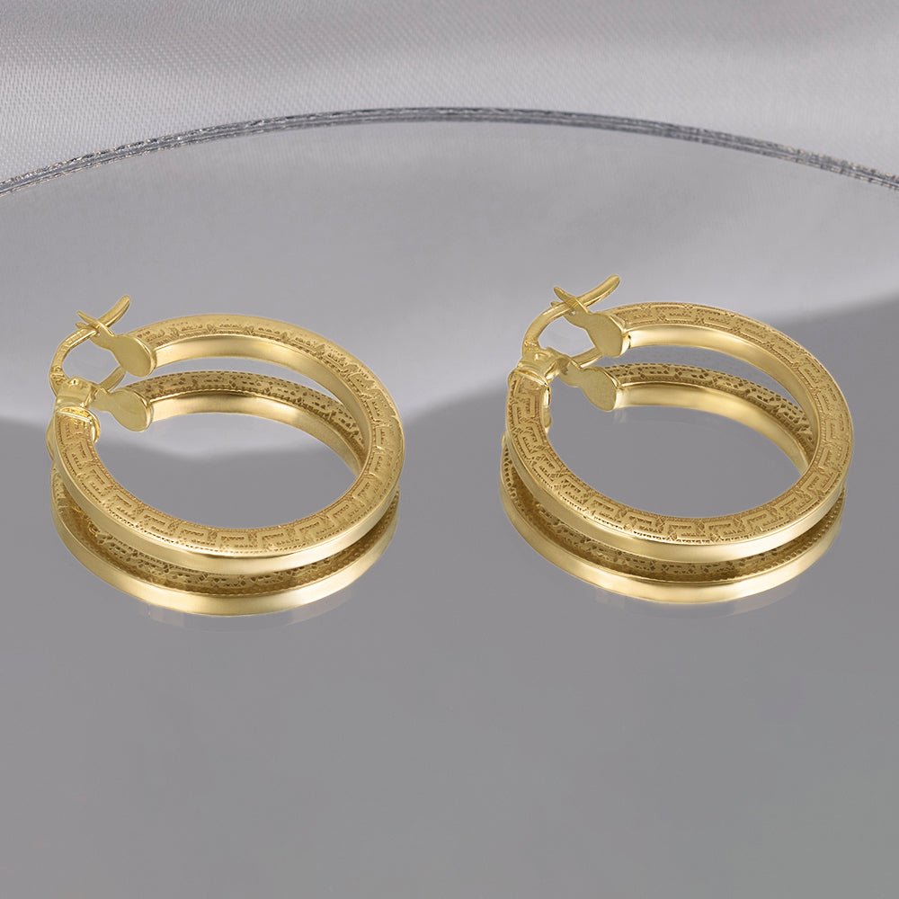 9ct Yellow Gold Greek Key Hoop Earrings ERV0222S - FJewellery