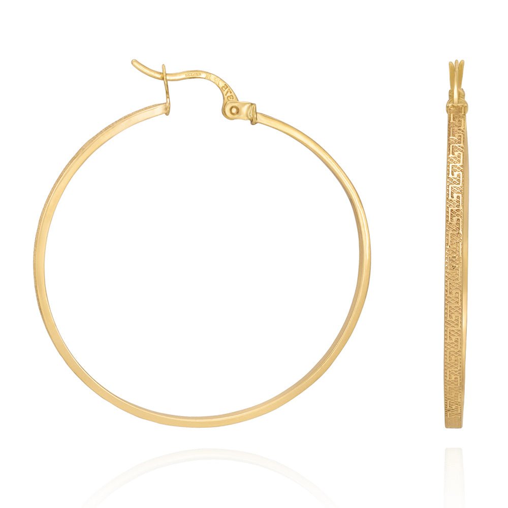 9ct Yellow Gold Greek Key Hoop Earrings ERV0241L - FJewellery