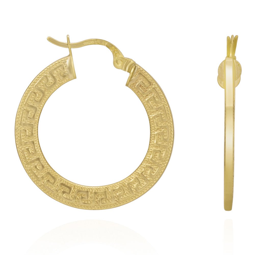 9ct Yellow Gold Greek Key Hoop Earrings ERV0281 - FJewellery