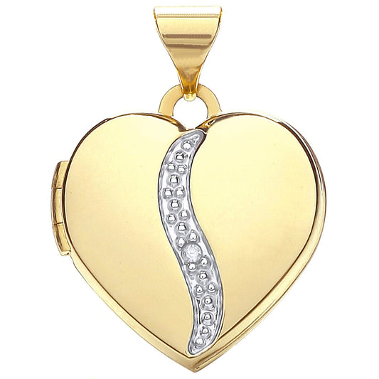 9ct Yellow Gold Heart Shape Locket with Diamond - FJewellery