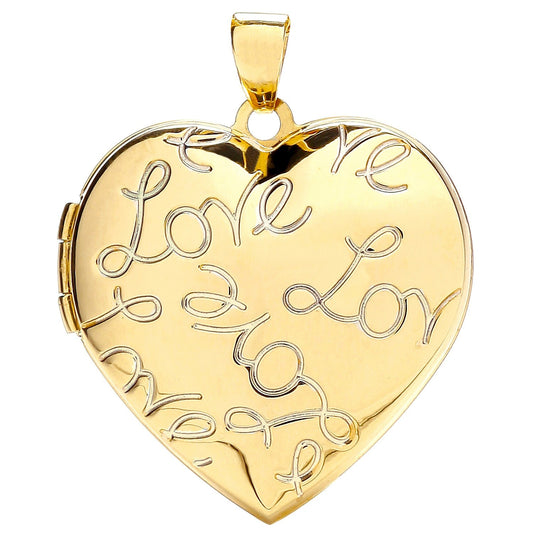 9ct Yellow Gold Heart Shape Locket with Love engraved 24.6 x 30. - FJewellery