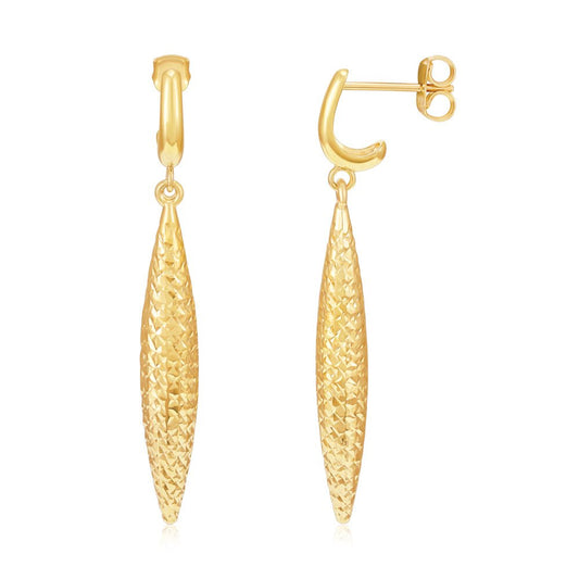 9ct Yellow Gold Hollow Drop D&C Finish Earrings - FJewellery