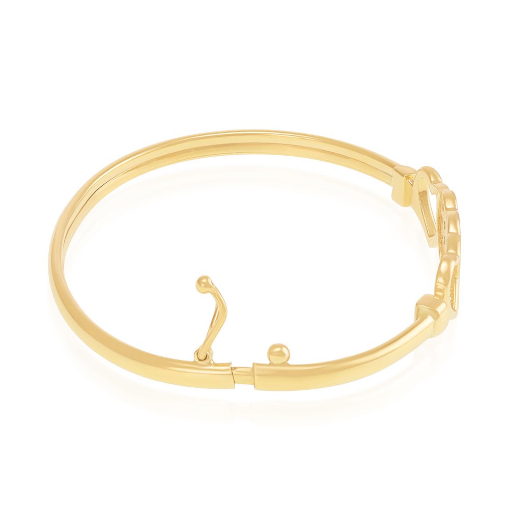 9ct Yellow Gold Hollow Three Hearts, Cz Baby Bangle - FJewellery