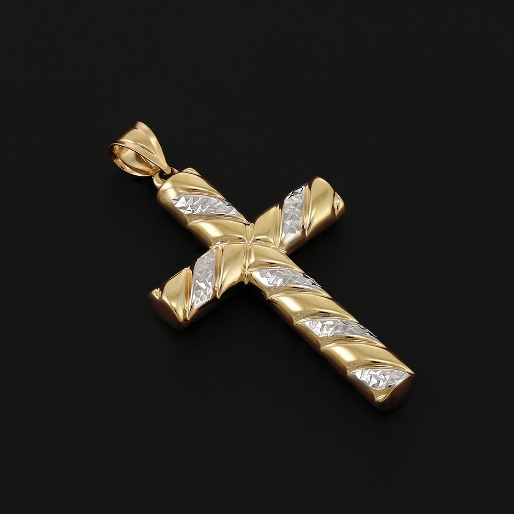 9ct yellow Gold Hollow Tube Ribbed Cross - FJewellery