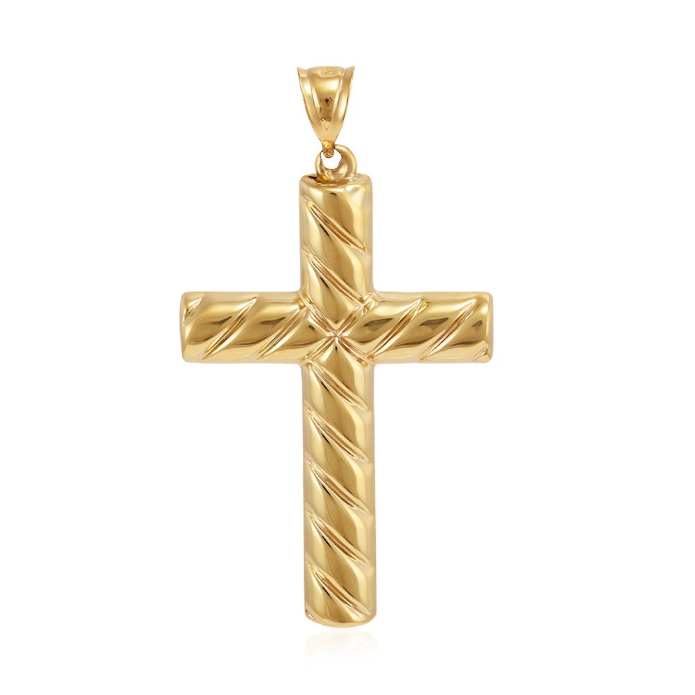 9ct yellow Gold Hollow Tube Ribbed Cross - FJewellery