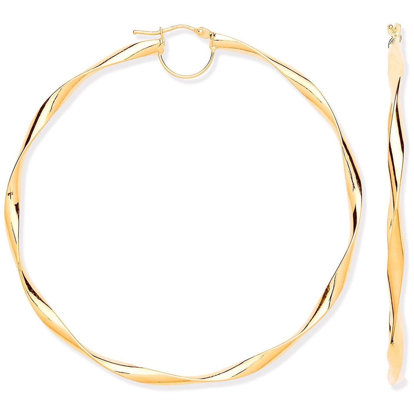 9ct Yellow Gold Hollow Twist Hoop Earrings 65mm - FJewellery
