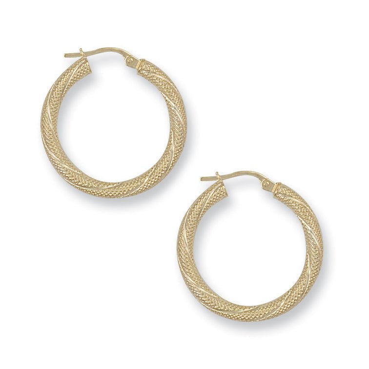 9ct Yellow Gold Hoop Earrings 25.2 X 3mm - FJewellery