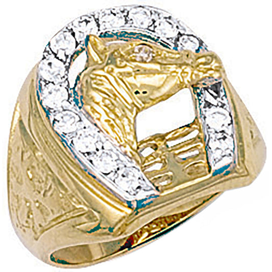 9ct Yellow Gold Horseshoe & Head Cz Ring - FJewellery