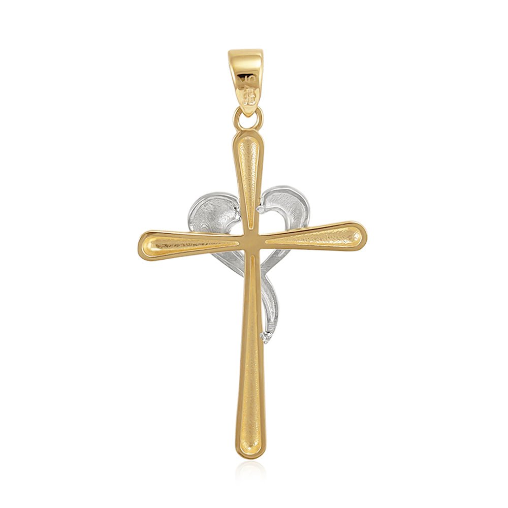 9ct yellow & white Gold Cross Heart Pendant - FJewellery