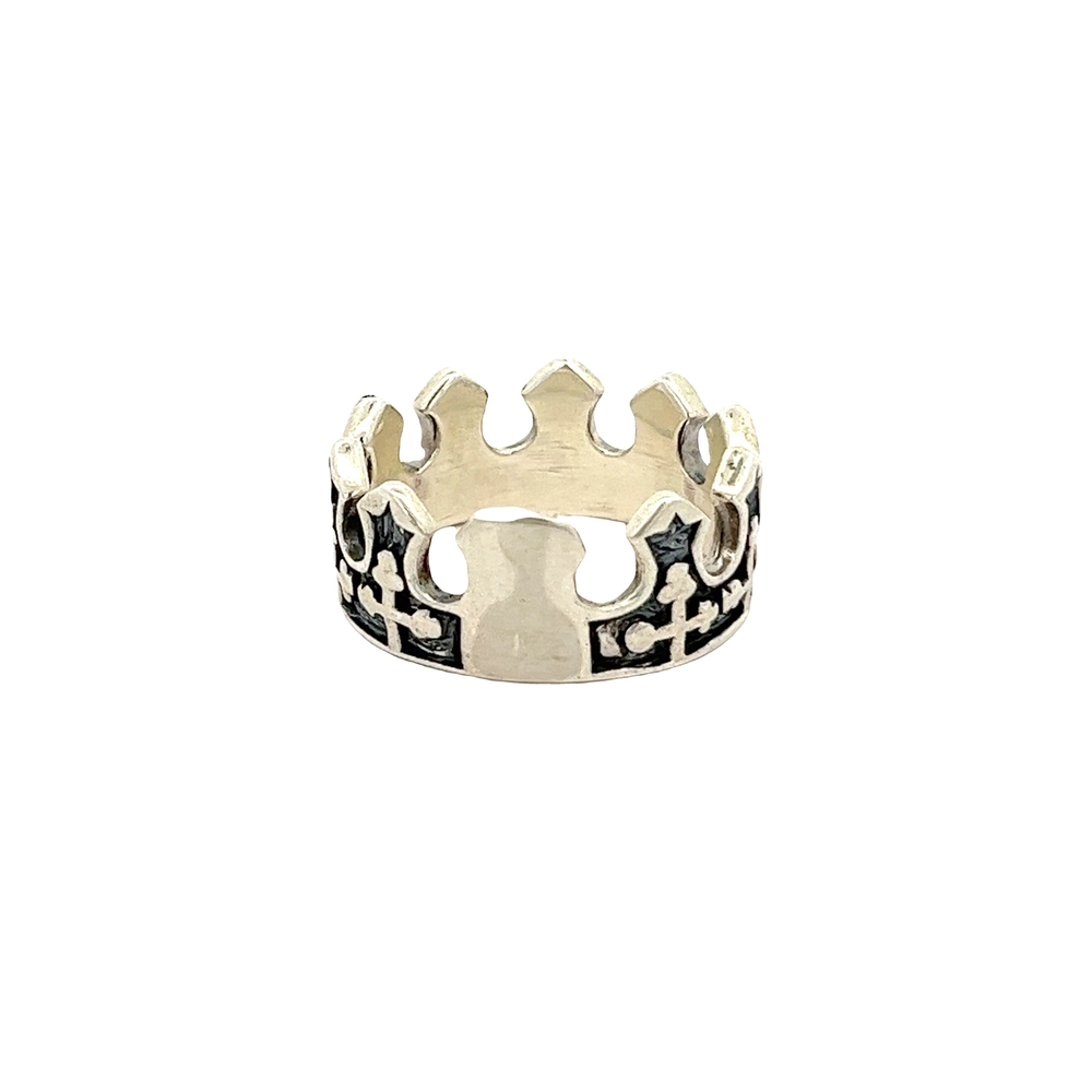 925 Silver Crown Ring With Crosses AS0049